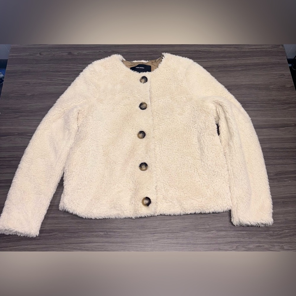 Vero Moda Faux Fur Cream Teddy Jacket Size Medium